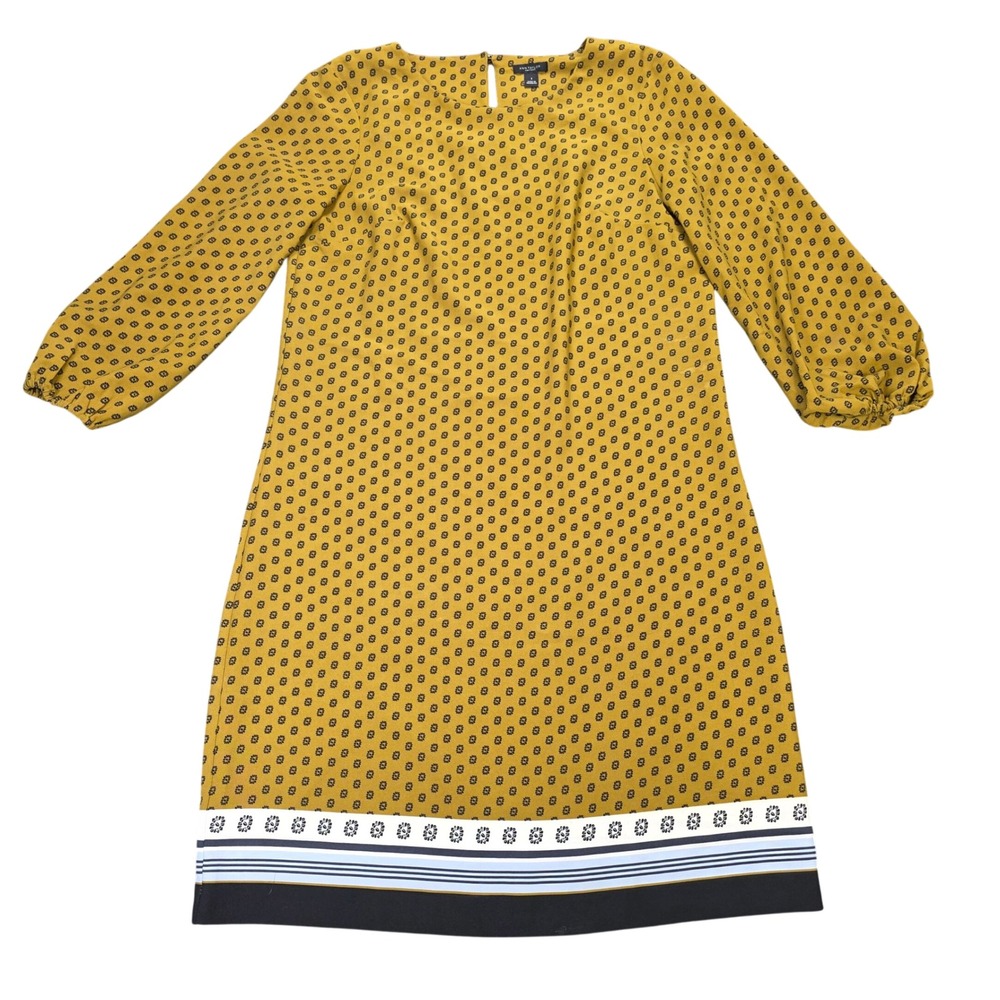 Ann Taylor Factory Floral Shift Dress Women's Size 2 Mustard Yellow Long Sleeve